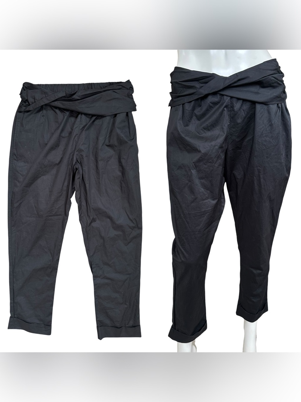 Hatch Maternity Wool Silk Black Cropped Ruched Waistband Pull On Pants Small / 1